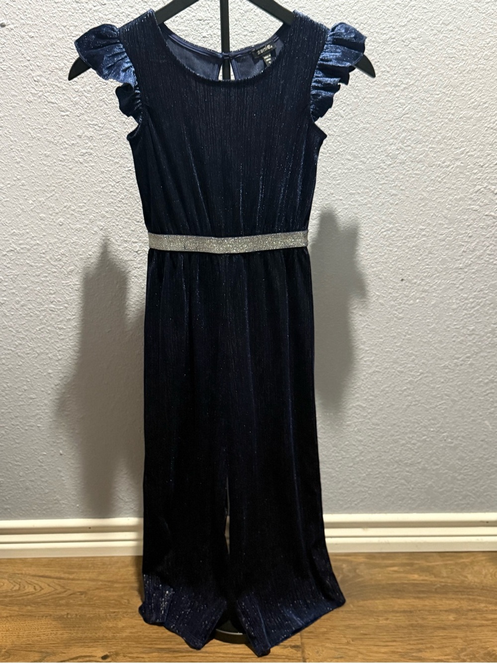 Zunie Navy Blue Girls' Glitter Knit jumpsuit